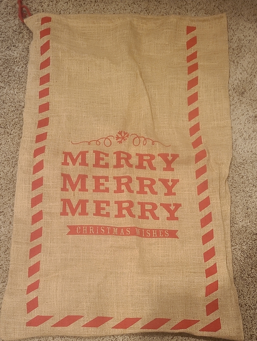 Merry Merry Merry Burlap Holiday Sack - Red